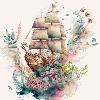 Flower Boat - Full Round Drill Diamond Painting 40*40CM