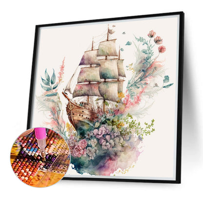 Flower Boat - Full Round Drill Diamond Painting 40*40CM