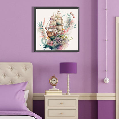 Flower Boat - Full Round Drill Diamond Painting 40*40CM