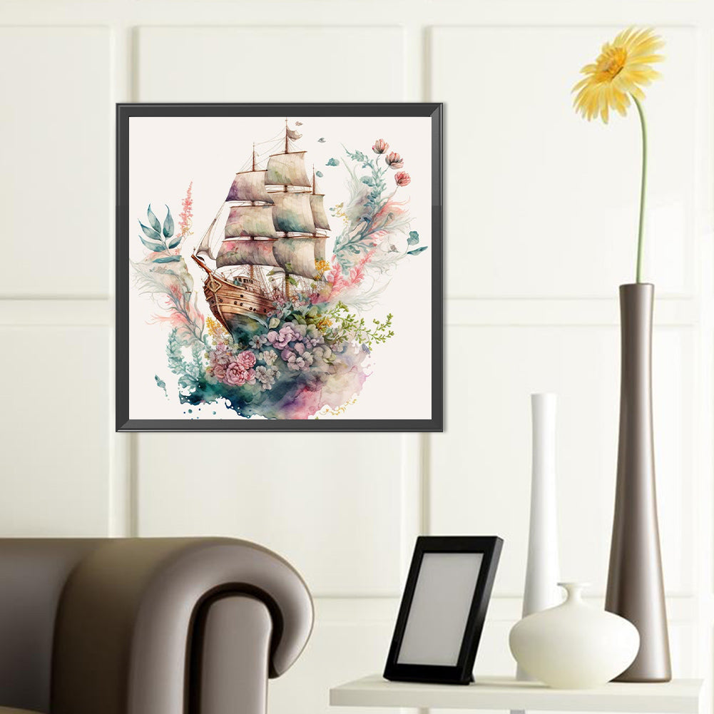 Flower Boat - Full Round Drill Diamond Painting 40*40CM