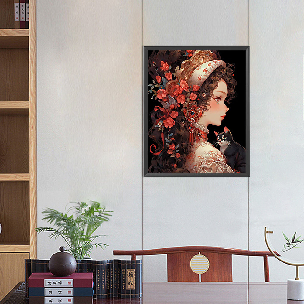 Retro Girl - Full Round AB Drill Diamond Painting 40*50CM