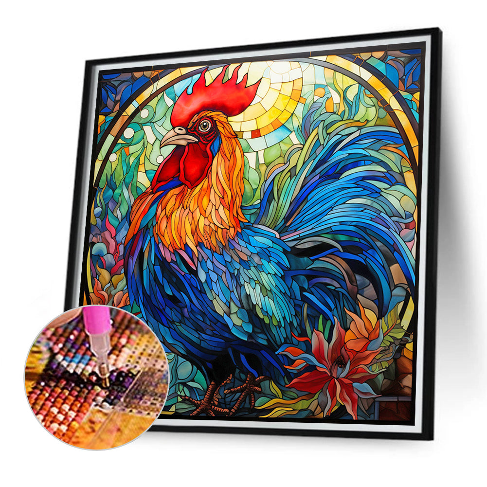 Rooster Glass Painting - Full Round Drill Diamond Painting 40*40CM