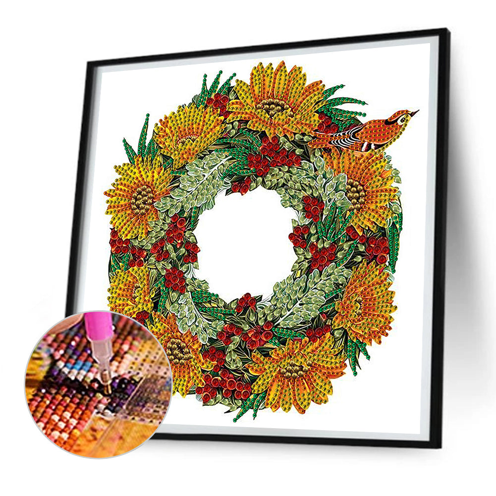 Sunflower Wreath -   Special Shaped Drill Diamond Painting 30*30CM