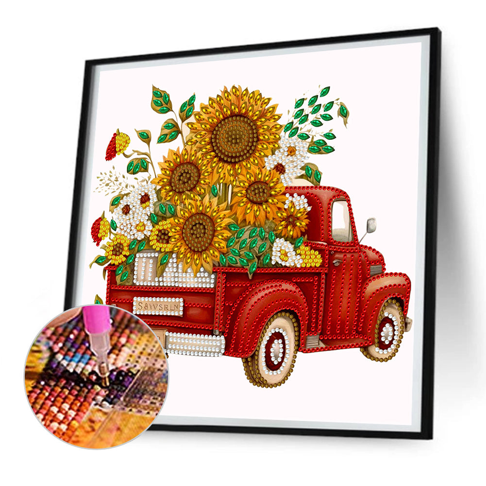 Sunflower Vintage Car -   Special Shaped Drill Diamond Painting 30*30CM