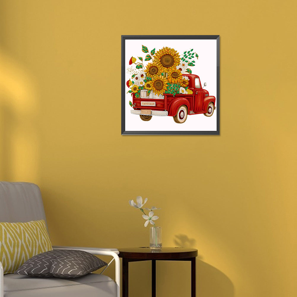 Sunflower Vintage Car -   Special Shaped Drill Diamond Painting 30*30CM