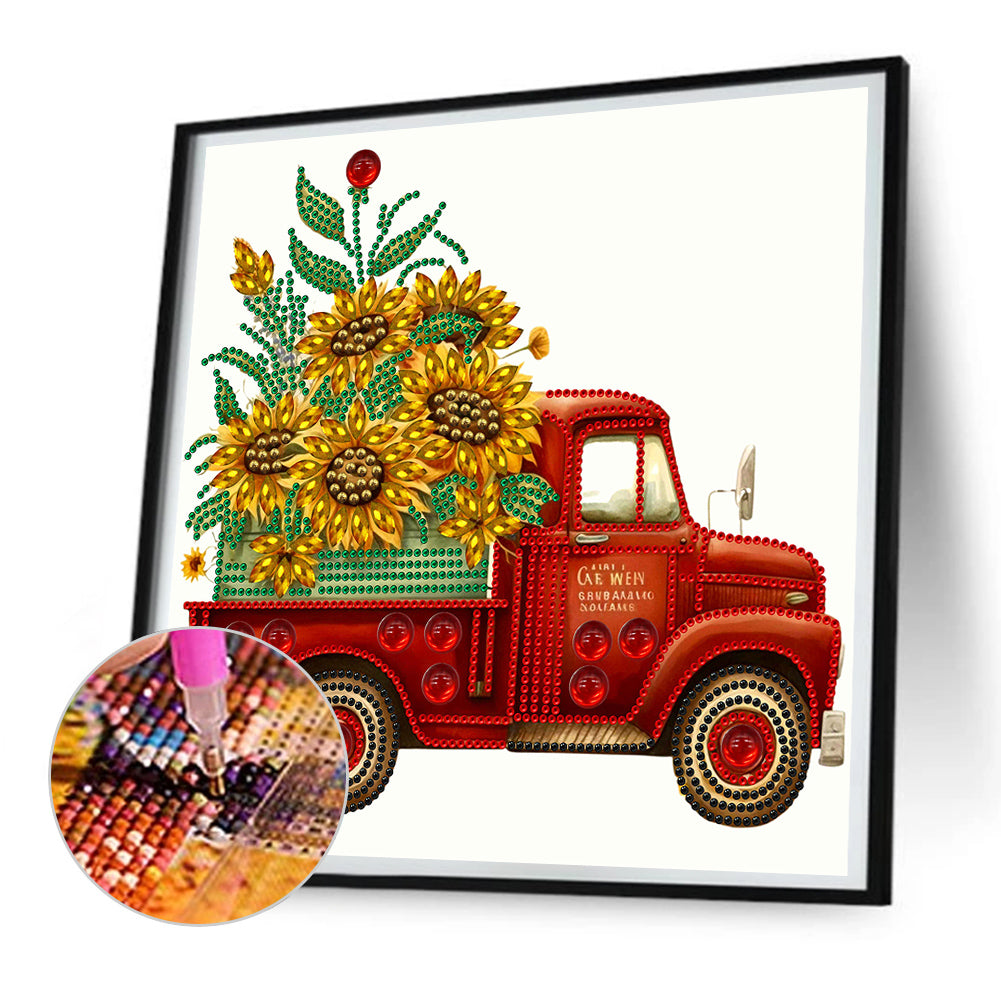 Sunflower Vintage Car -   Special Shaped Drill Diamond Painting 30*30CM