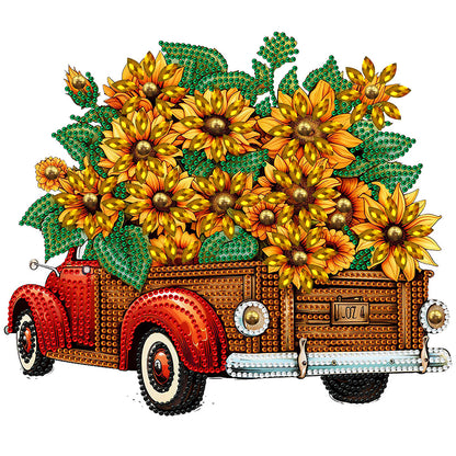 Sunflower Vintage Car -   Special Shaped Drill Diamond Painting 30*30CM