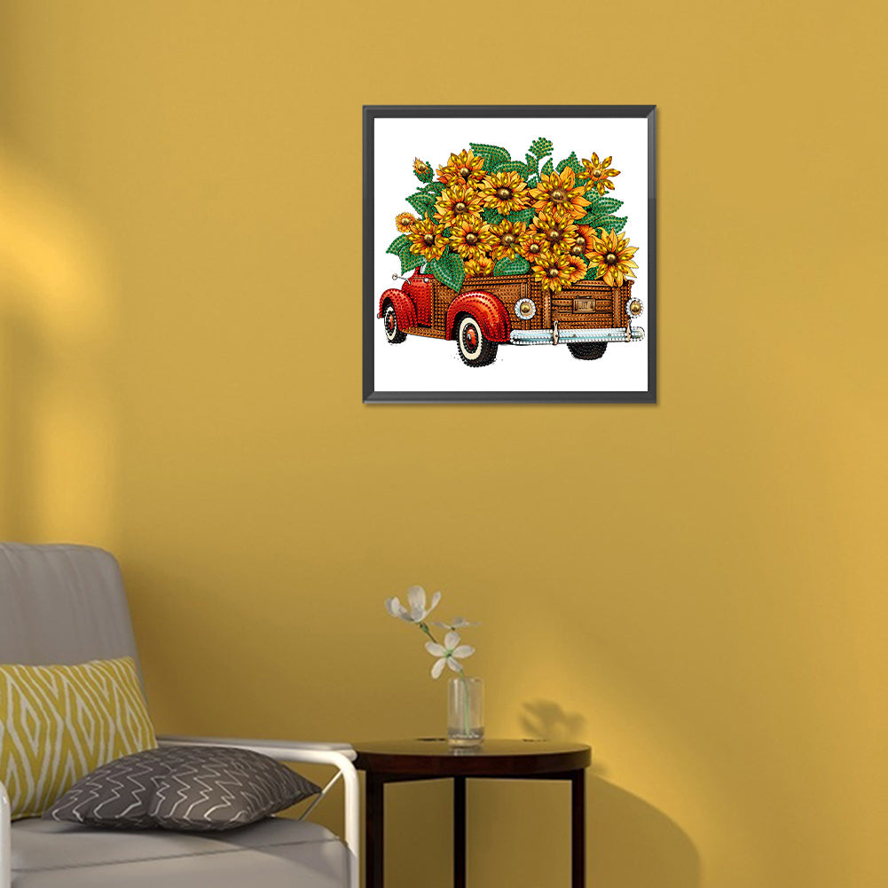 Sunflower Vintage Car -   Special Shaped Drill Diamond Painting 30*30CM