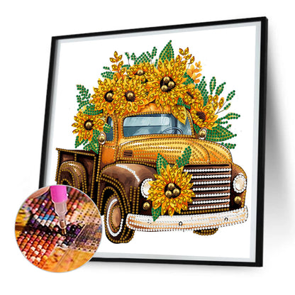 Sunflower Vintage Car -   Special Shaped Drill Diamond Painting 30*30CM