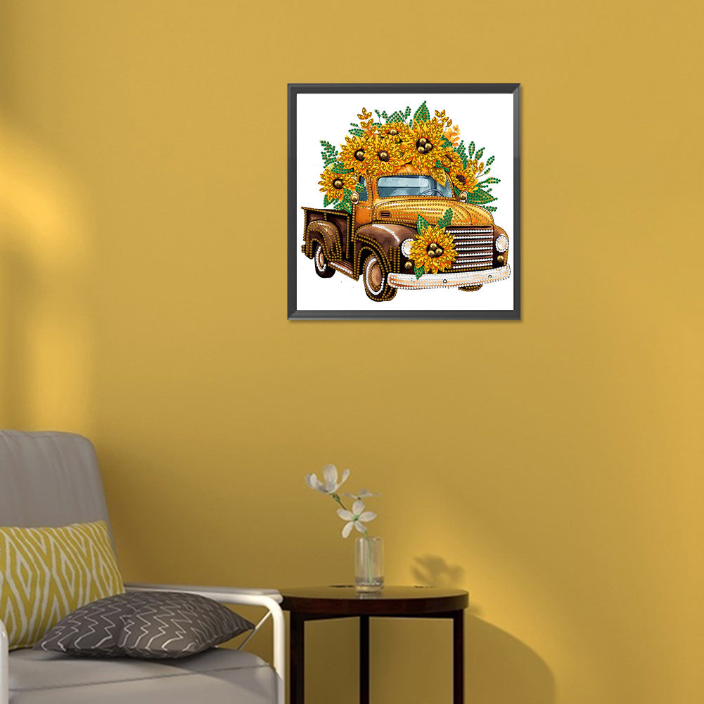 Sunflower Vintage Car -   Special Shaped Drill Diamond Painting 30*30CM