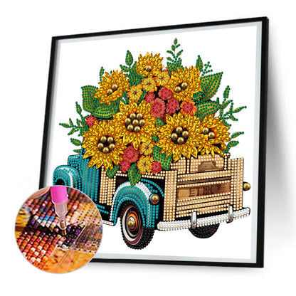 Sunflower Vintage Car -   Special Shaped Drill Diamond Painting 30*30CM