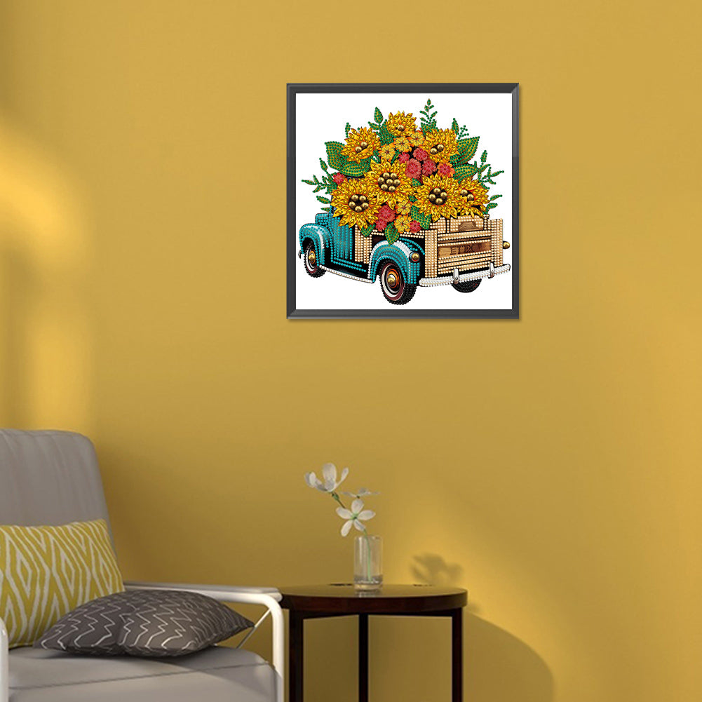 Sunflower Vintage Car -   Special Shaped Drill Diamond Painting 30*30CM