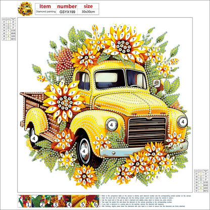 Sunflower Vintage Car -   Special Shaped Drill Diamond Painting 30*30CM