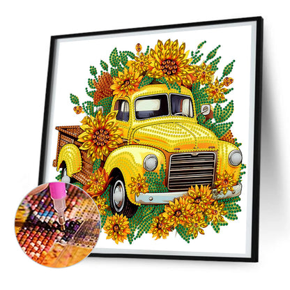 Sunflower Vintage Car -   Special Shaped Drill Diamond Painting 30*30CM