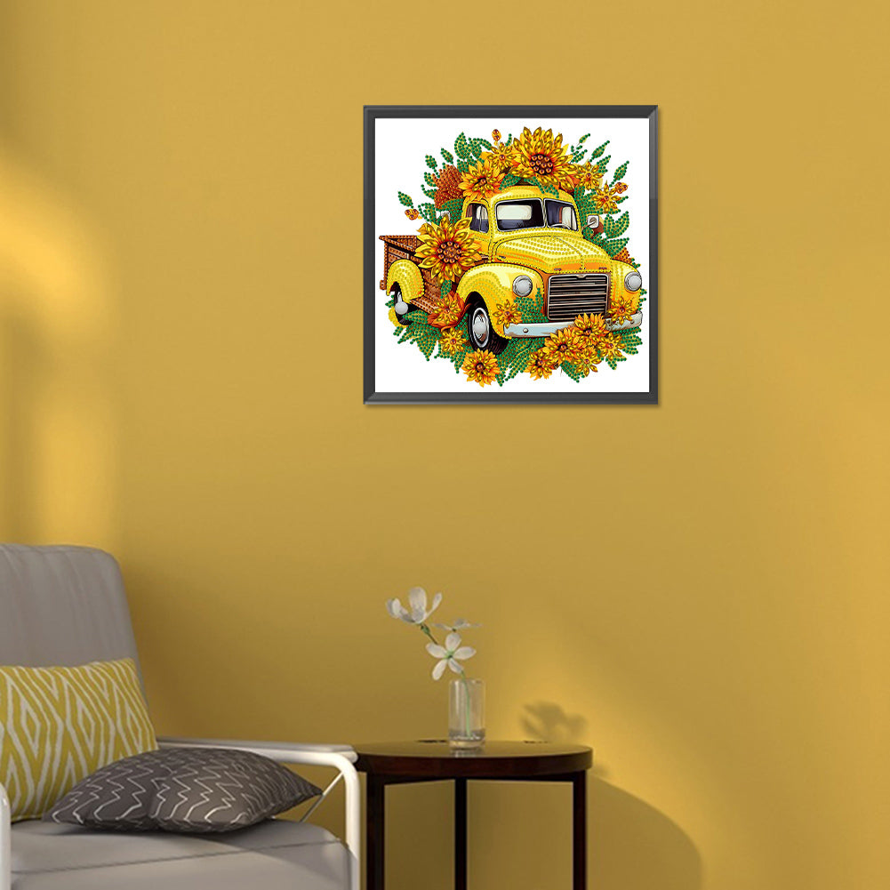 Sunflower Vintage Car -   Special Shaped Drill Diamond Painting 30*30CM