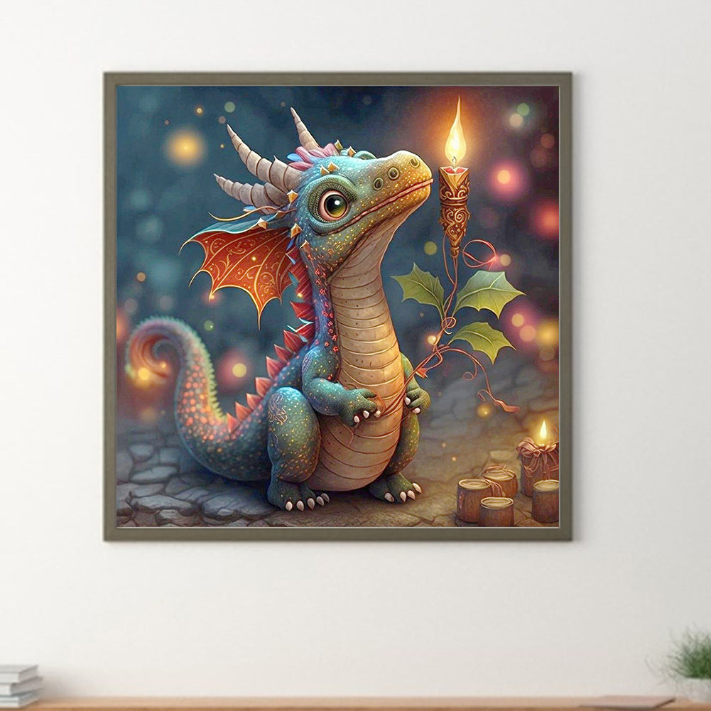 Little Dragon Holding Candle - Full Round Drill Diamond Painting 40*40CM