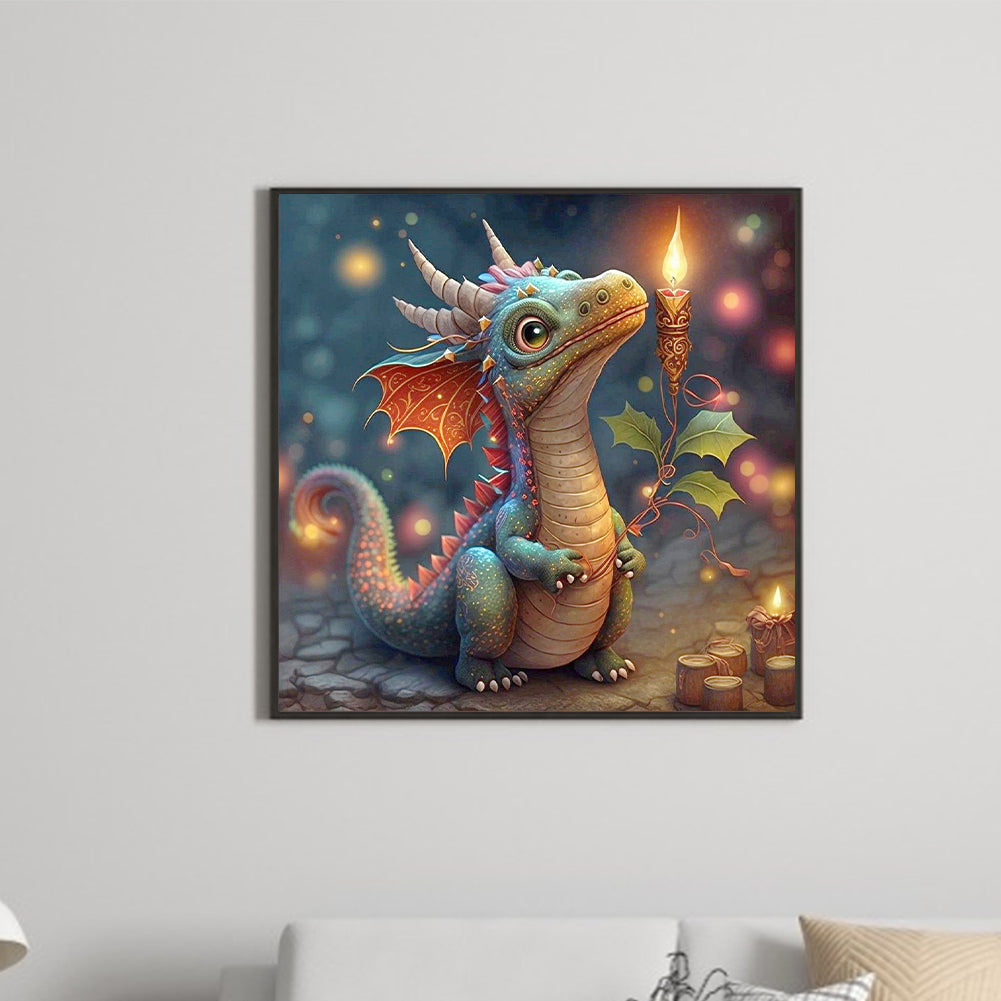 Little Dragon Holding Candle - Full Round Drill Diamond Painting 40*40CM