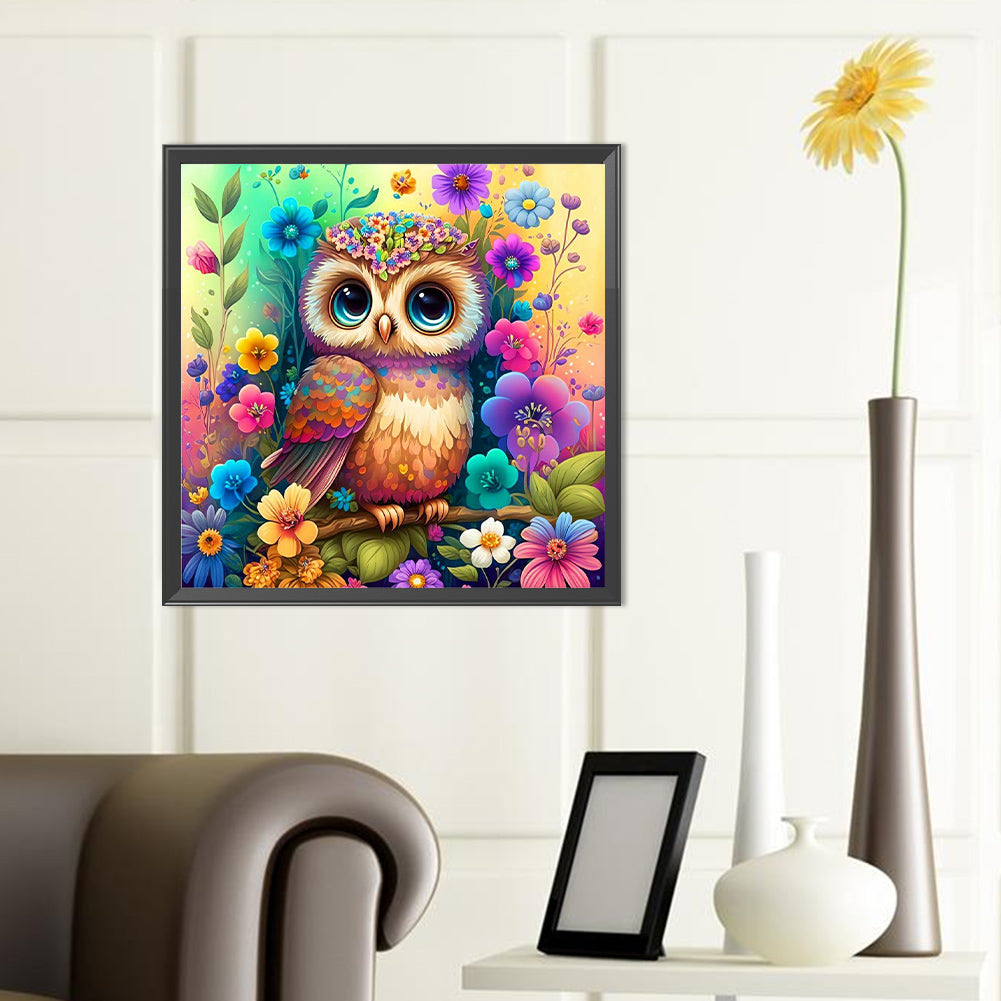 Owl On Colorful Background - Full Round Drill Diamond Painting 40*40CM