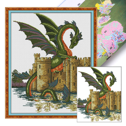 Dragon And Castle - 14CT Stamped Cross Stitch 38*47CM(Joy Sunday)