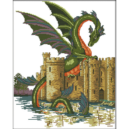 Dragon And Castle - 14CT Stamped Cross Stitch 38*47CM(Joy Sunday)