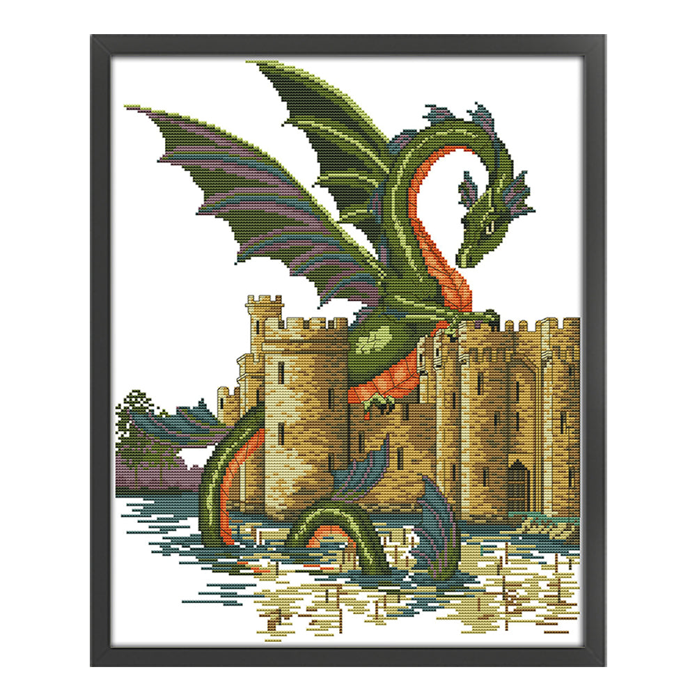 Dragon And Castle - 14CT Stamped Cross Stitch 38*47CM(Joy Sunday)