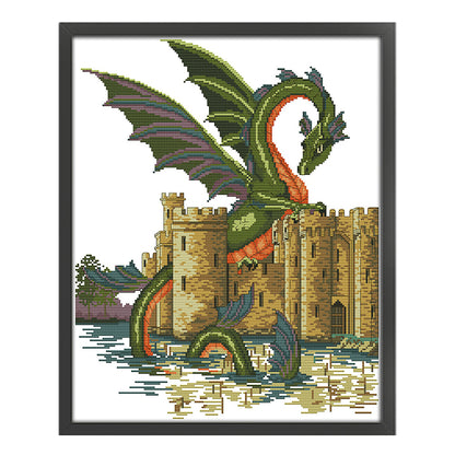 Dragon And Castle - 14CT Stamped Cross Stitch 38*47CM(Joy Sunday)