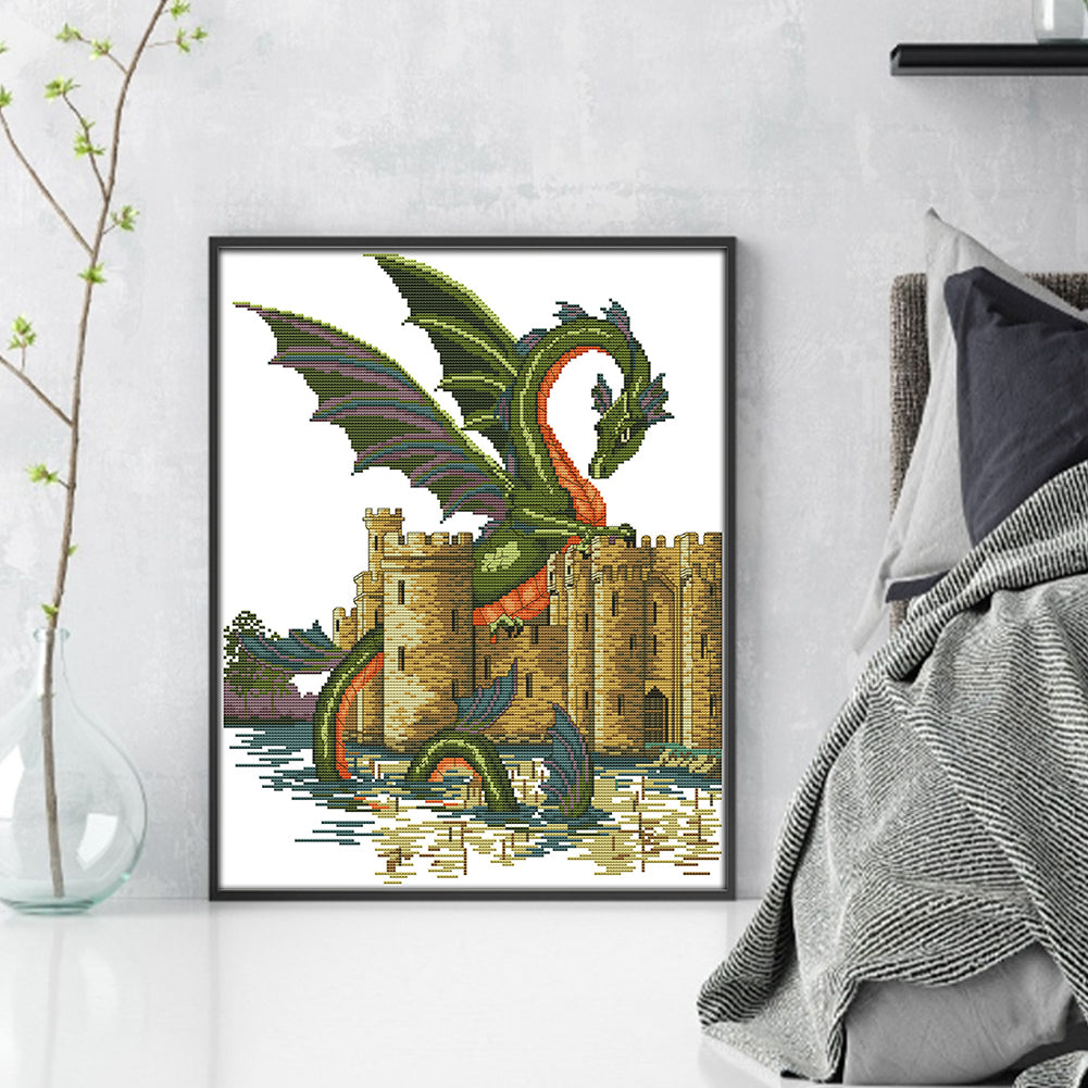 Dragon And Castle - 14CT Stamped Cross Stitch 38*47CM(Joy Sunday)