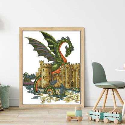 Dragon And Castle - 14CT Stamped Cross Stitch 38*47CM(Joy Sunday)