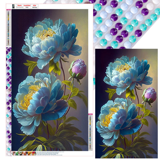 Blue Peony - Full Round Drill Diamond Painting 40*70CM