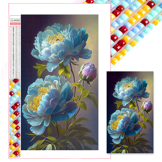 Blue Peony - Full Square Drill Diamond Painting 40*70CM