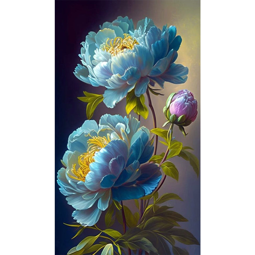 Blue Peony - Full Square Drill Diamond Painting 40*70CM