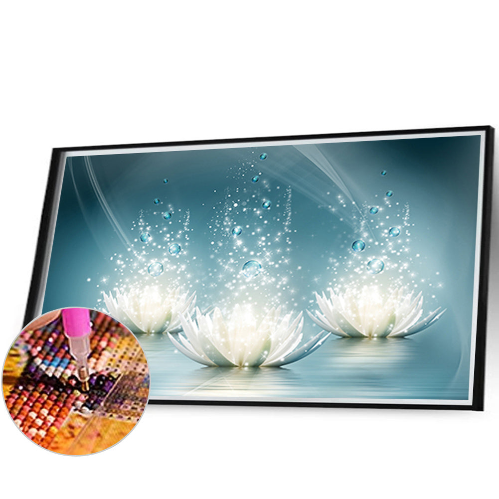 Water Drop White Lotus - Full Square Drill Diamond Painting 40*30CM