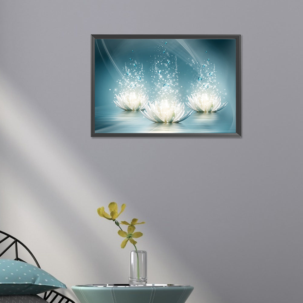 Water Drop White Lotus - Full Square Drill Diamond Painting 40*30CM