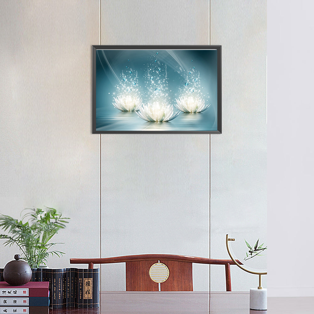 Water Drop White Lotus - Full Square Drill Diamond Painting 40*30CM