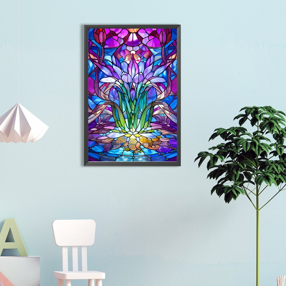 Lotus Glass Painting - Full Round Drill Diamond Painting 40*60CM