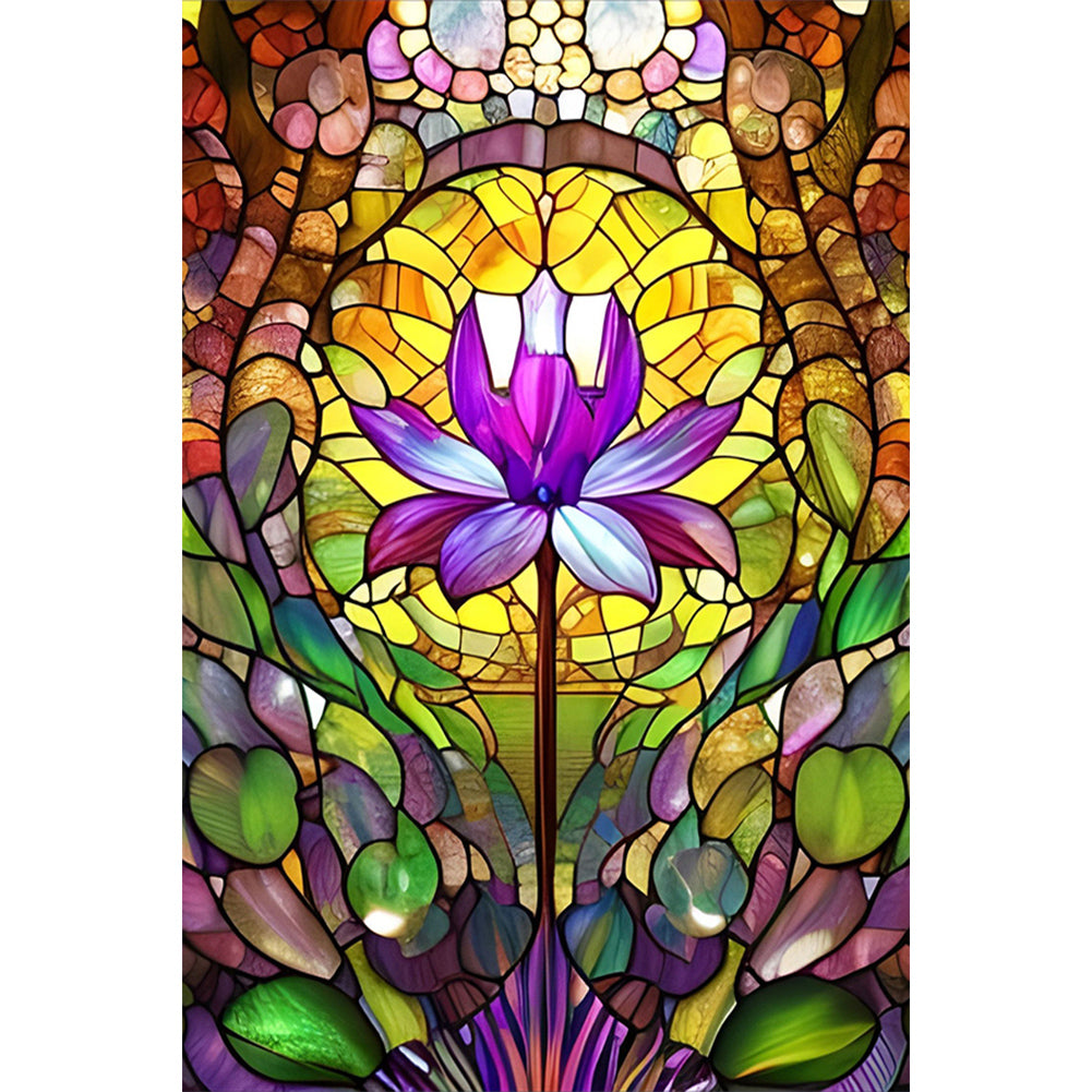 Lotus Glass Painting - Full Round Drill Diamond Painting 40*60CM