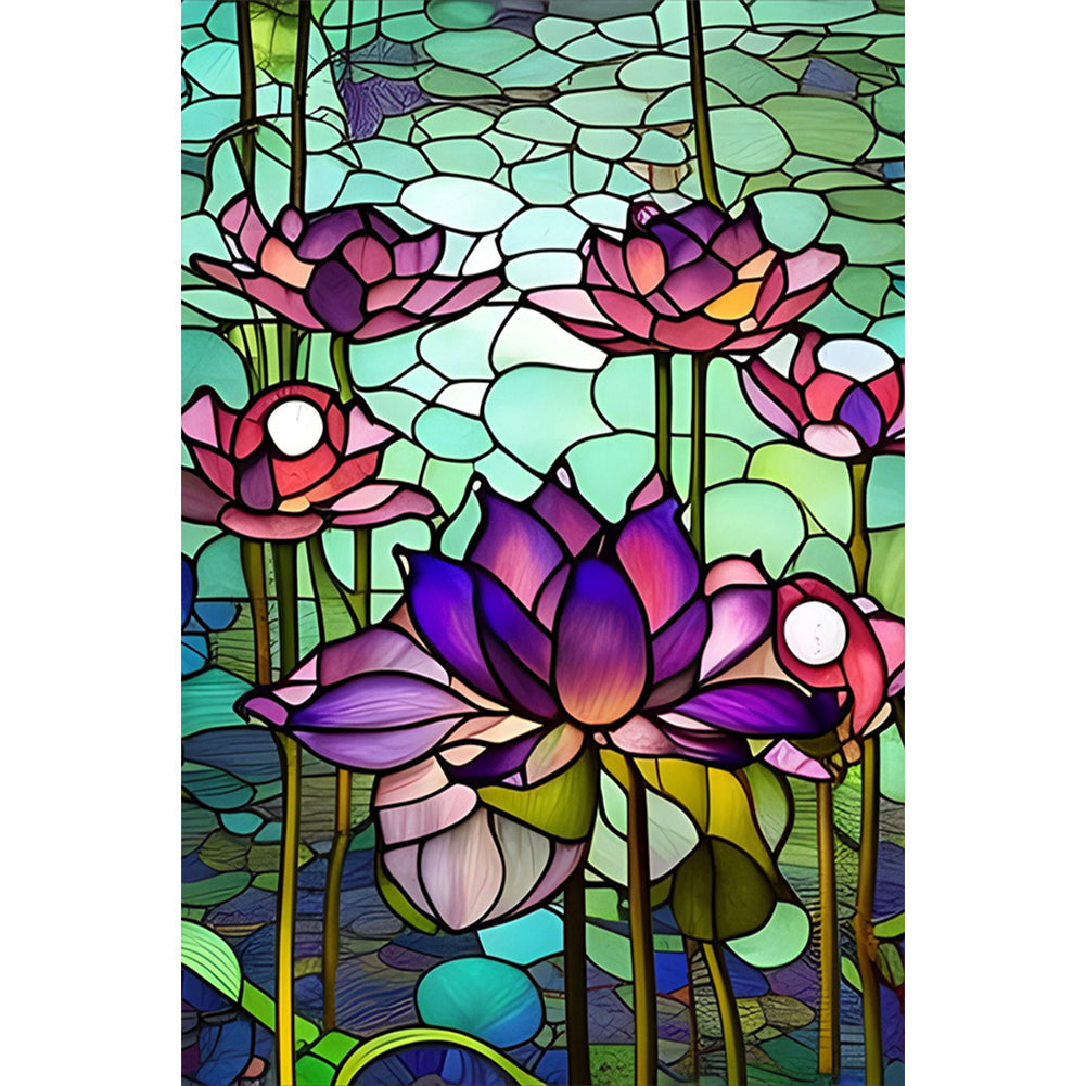 Lotus Glass Painting - Full Round Drill Diamond Painting 40*60CM