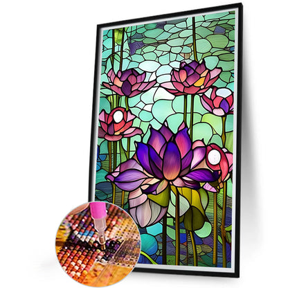 Lotus Glass Painting - Full Round Drill Diamond Painting 40*60CM