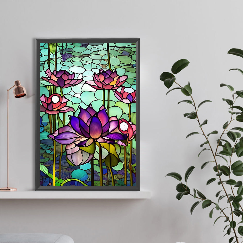 Lotus Glass Painting - Full Round Drill Diamond Painting 40*60CM