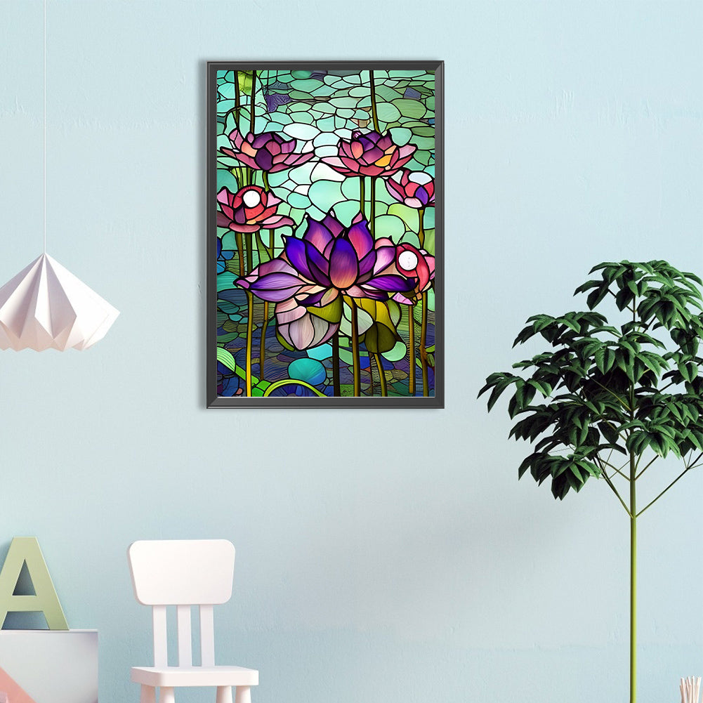 Lotus Glass Painting - Full Round Drill Diamond Painting 40*60CM