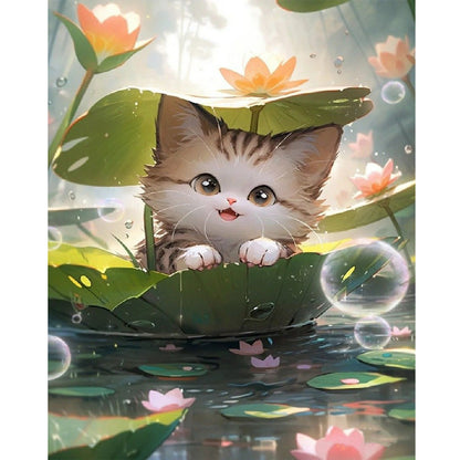 Cat In Lotus Pond - Full Round Drill Diamond Painting 40*50CM