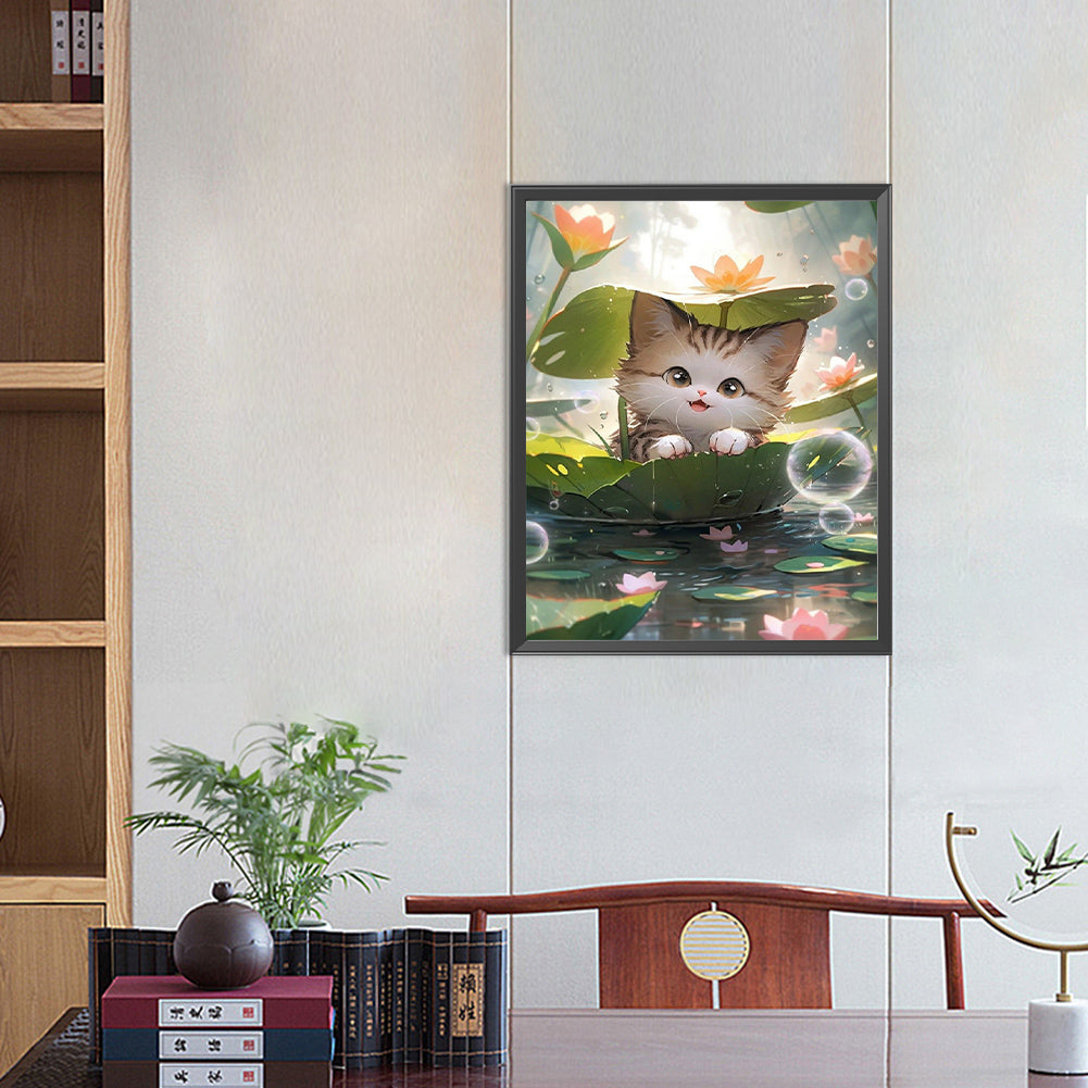 Cat In Lotus Pond - Full Round Drill Diamond Painting 40*50CM