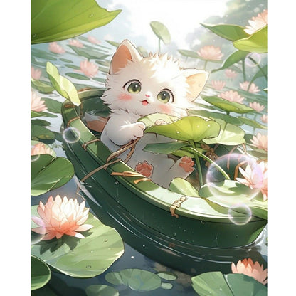 Cat In Lotus Pond - Full Round Drill Diamond Painting 40*50CM