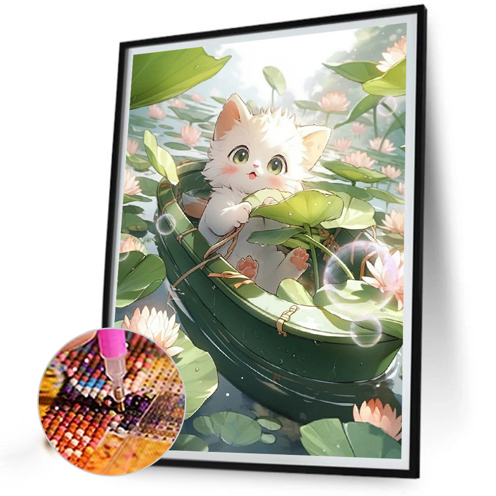 Cat In Lotus Pond - Full Round Drill Diamond Painting 40*50CM