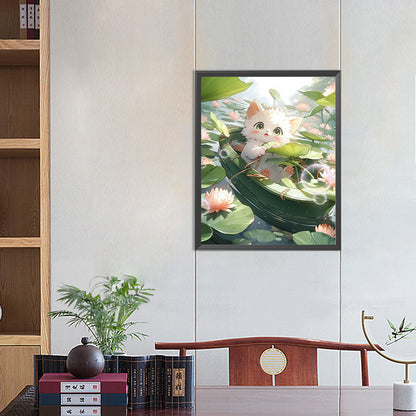 Cat In Lotus Pond - Full Round Drill Diamond Painting 40*50CM