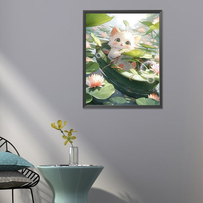 Cat In Lotus Pond - Full Round Drill Diamond Painting 40*50CM