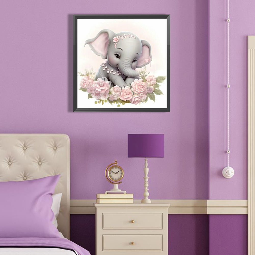 Flower Elephant - Full Round Drill Diamond Painting 40*40CM