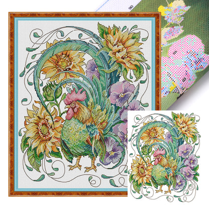 Rooster Among Sunflowers - 14CT Stamped Cross Stitch 34*40CM(Joy Sunday)