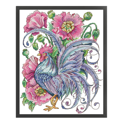 Rooster Among Poppies - 14CT Stamped Cross Stitch 33*40CM(Joy Sunday)