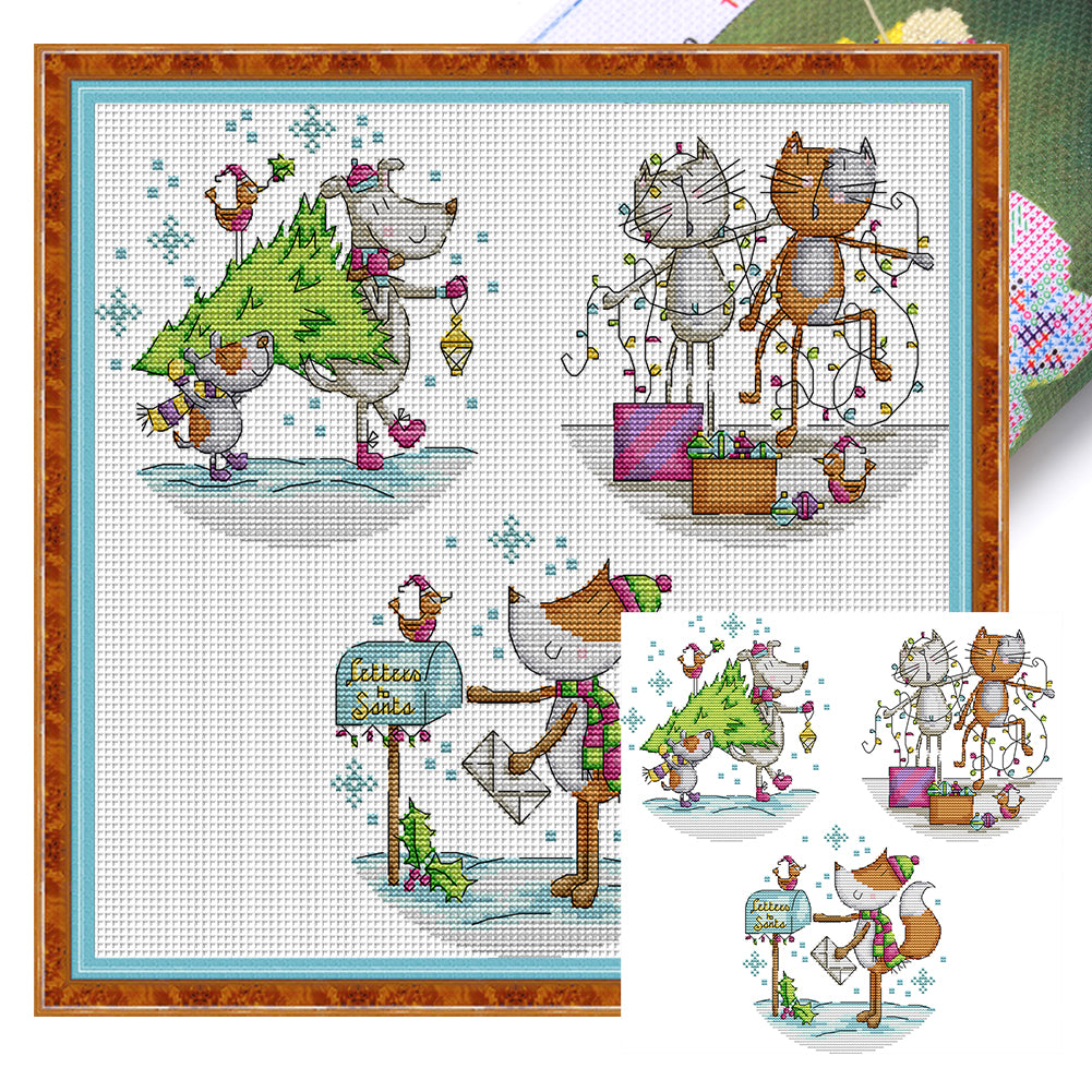 Waiting For Christmas - 14CT Stamped Cross Stitch 37*35CM(Joy Sunday)